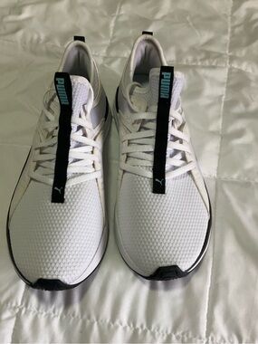 Puma White Sneakers with Black & Teal Accents